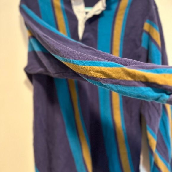 Vintage 90s Rugby Men’s Sz: M Penguin Club Navy Teal Gold Vertical Stripe Polo. - Picture 8 of 10